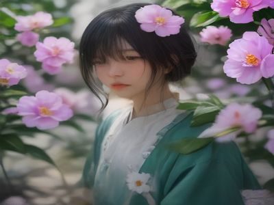 日系和风印花连衣裙，浅蓝底色搭配传统花卉纹样，模特在樱花林间轻盈展示