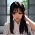 日系风格买手田中美咲头像，长发温柔女性，穿着日系和风连衣裙，背景为日式庭院